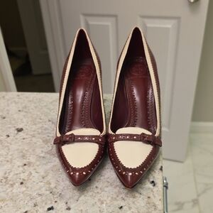 Tory Burch Cream and Brown Heels